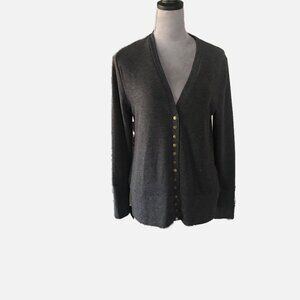 VeraBendi Women Grey V-Neck Snap Front Long Sleeve Cardigan Size L. Pre-Owned.